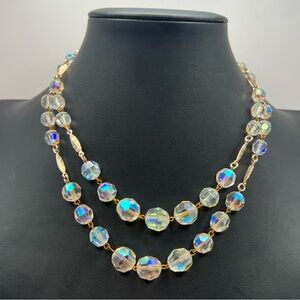 Western Germany Vintage Multi Strand AB Aurora Borealis Glass Necklace